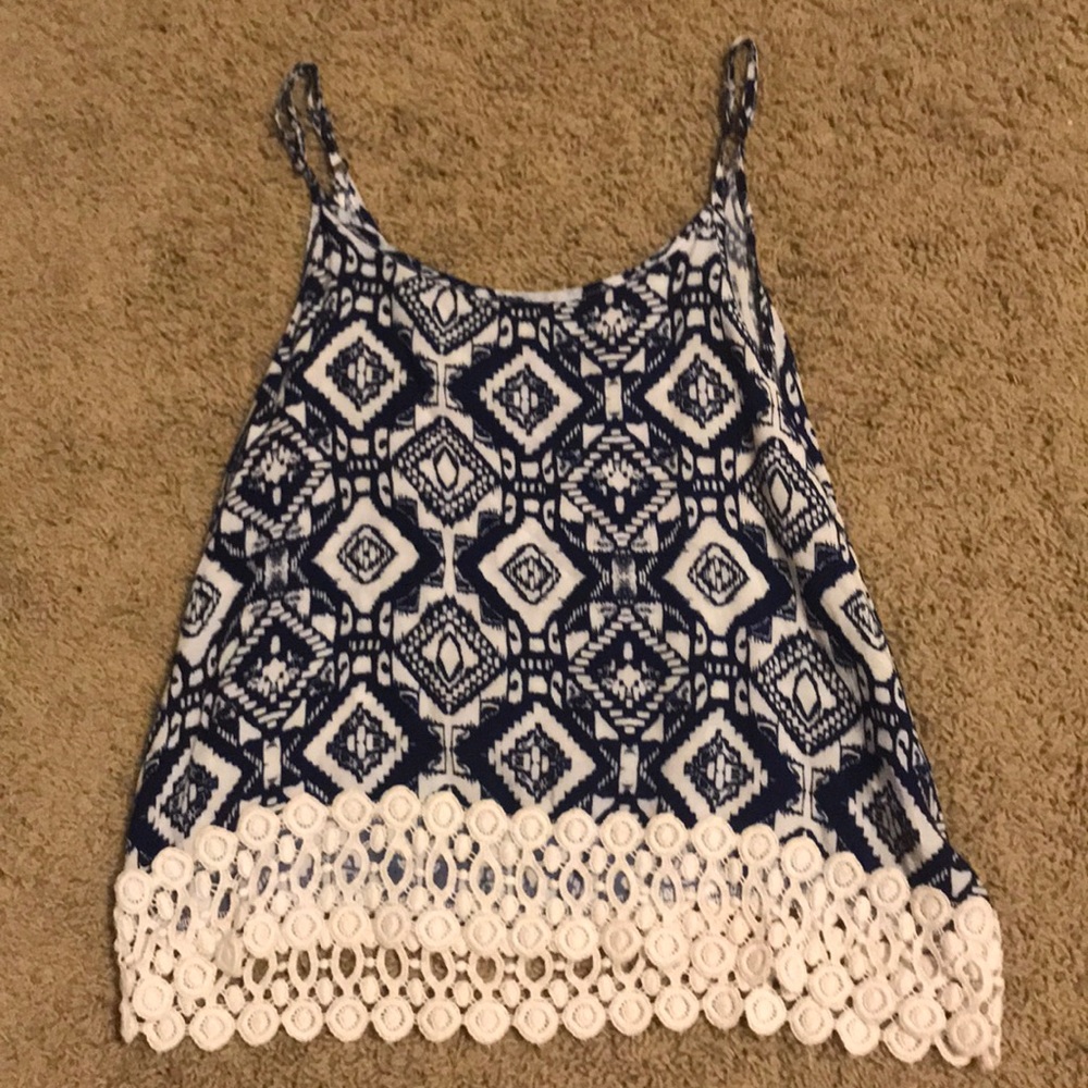 Navy Patterned Lace Tank